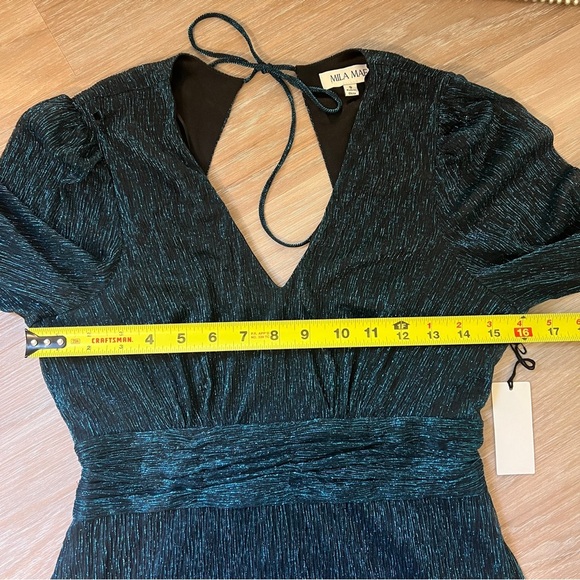 MILA Mae Long Sleeve Teal Shimmer Dress – Size Small – NWT - Picture 5 of 9